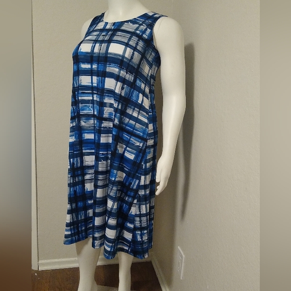 Vejaiz Designs Blue White Plaid Sleeveless Pullover Dress XL - Picture 3 of 11